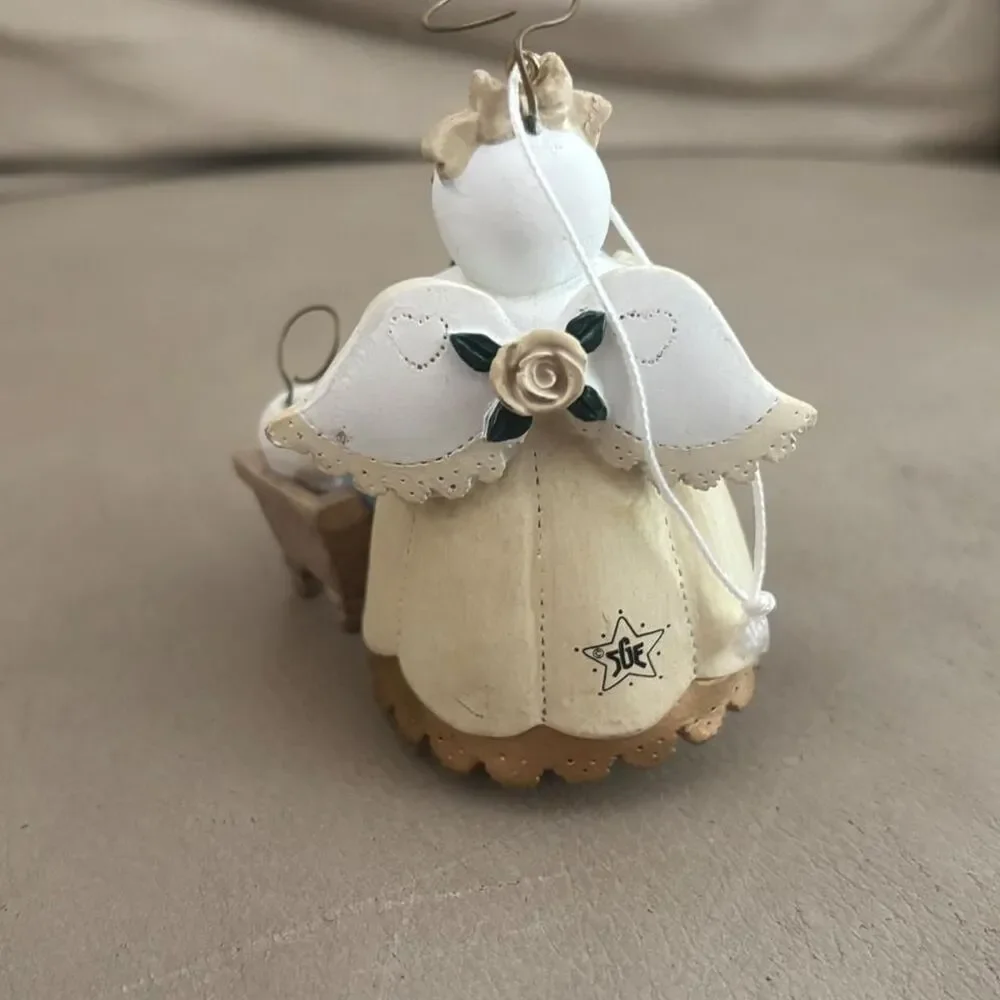 Snowman angle and baby Sandi Gore Evans vintage Christmas ornament